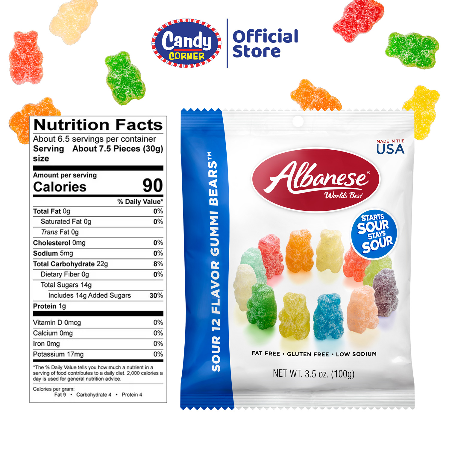 Albanese Sour 12 Flavor Gummy Bears 100g - Image 4
